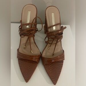 Liliana Brown Textured Strappy Sandals